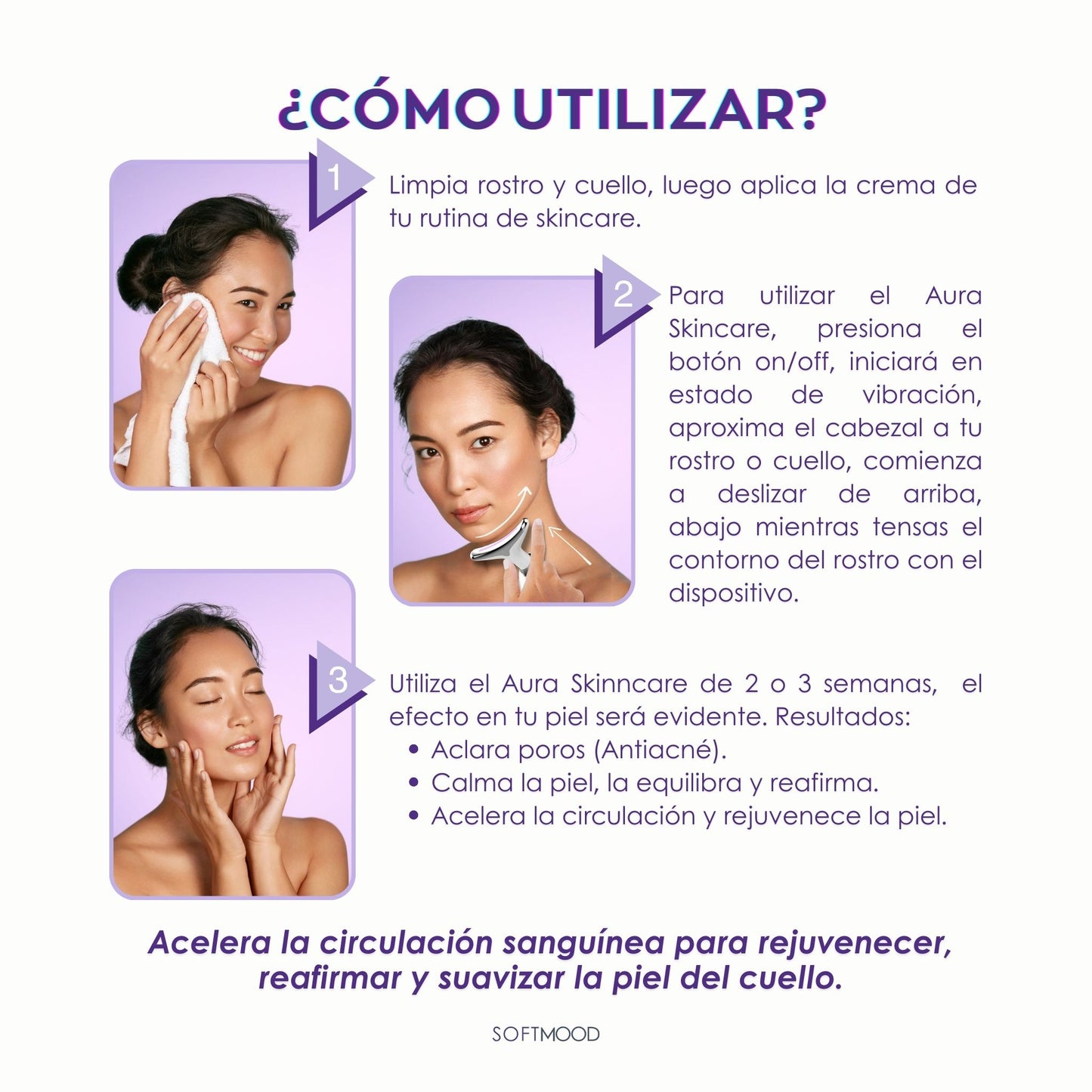 AURA SKINCARE - MASAJEADOR LED ROSTRO Y CUELLO